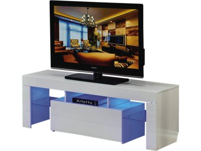 HABITAT ET JARDIN Meuble TV LED ""Borda"" - 130 x 34 x 45 cm - Blanc laqu&eacute;