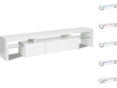 HABITAT ET JARDIN Meuble TV LED laqu&eacute; ""Tina"" - 187.5 x 34 x 38 cm - Blanc Blanc.