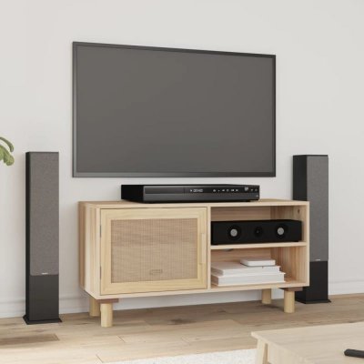 VIDAXL Meuble TV Marron 80x30x40cm Bois de pin massif et rotin naturel