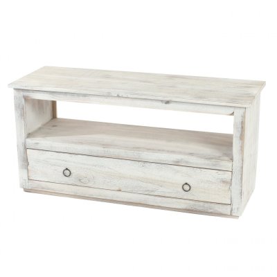 Meuble TV, meuble bas, commode, 1 niche, 1 tiroir, shabby chic, vintage, blanc