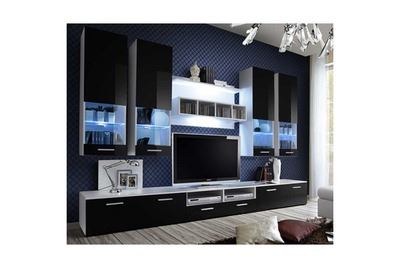 PARIS PRIX Meuble tv mural design dorade 300cm noir & blanc