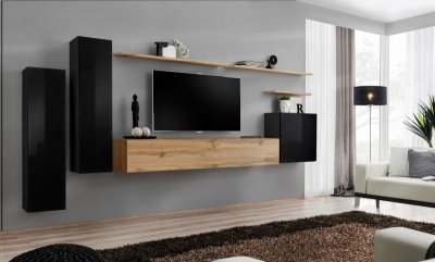 PARIS PRIX Meuble TV Mural Design Switch I 330cm Noir & Naturel
