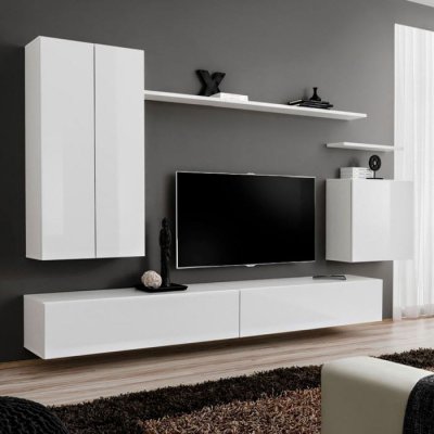 PARIS PRIX Meuble tv mural design ""switch ii"" 270cm blanc