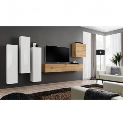 PARIS PRIX Meuble TV Mural Design Switch III 330cm Blanc & Naturel