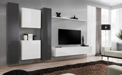 ASSMANN ELECTRONIC Meuble tv mural design ""switch vi"" 330cm blanc & gris