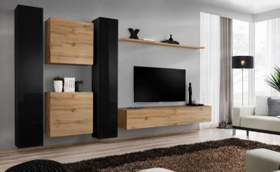 PARIS PRIX Meuble TV Mural Design Switch VI 330cm Noir & Naturel