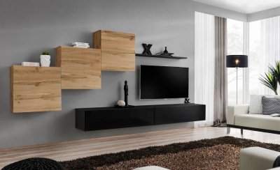 PARIS PRIX Meuble TV Mural Design Switch X 330cm Naturel & Noir