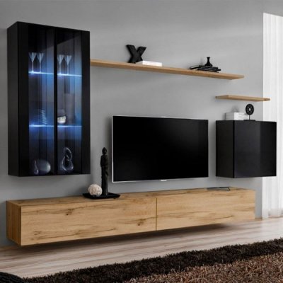 PARIS PRIX Meuble tv mural design ""switch xii"" 270cm noir & naturel