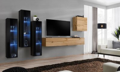 PARIS PRIX Meuble tv mural design ""switch xiii"" 330cm naturel & noir