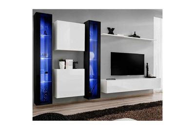 PARIS PRIX Meuble tv mural design ""switch xvi"" 330cm blanc & noir