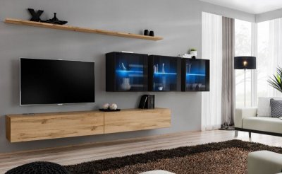 PARIS PRIX Meuble tv mural design ""switch xvii"" 340cm naturel & noir