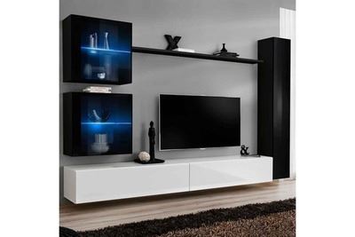 PARIS PRIX Meuble tv mural design ""switch xviii"" 280cm blanc & noir