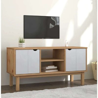 GENERIQUE Meuble TV OTTA Marron et blanc 113,5x43x57cm Bois de pin massif