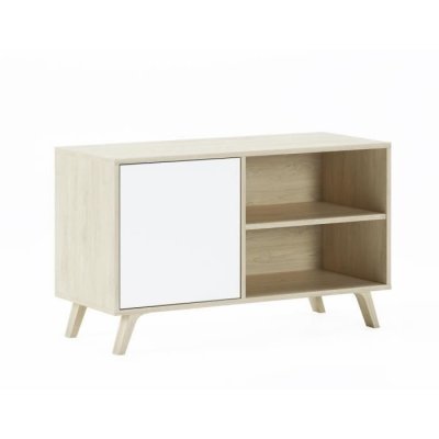 SKRAUT HOME Meuble TV porte gauche Puccini et Blanc 
