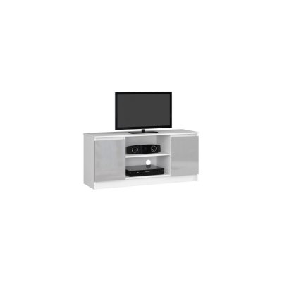  Meuble tv pour salon akord blanc 120 cm 2 portes fa&ccedil;ade m&eacute;tallique brillant 2 &eacute;tag&egrave;res 120x40x55 cm