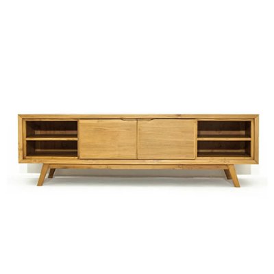 MES Meuble TV Scandinave En Teck Massif 2 Portes 4 Niches MATTEO