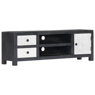 VIDAXL Meuble tv sculpt&eacute; &agrave; la main gris 120x30x40 cm manguier massif 282723