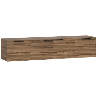 HOMCOM Meuble TV suspendu flottant design effet bois de noyer 4 portes 2 &eacute;tag&egrave;res dim. 150 x 35 x 32 cm