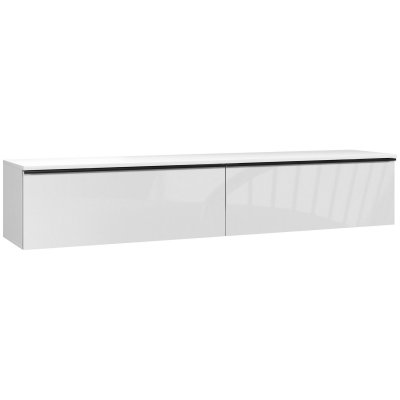 HOMCOM Meuble tv suspendu meuble tv flottant design fa&ccedil;ade blanc laqu&eacute; 2 portes