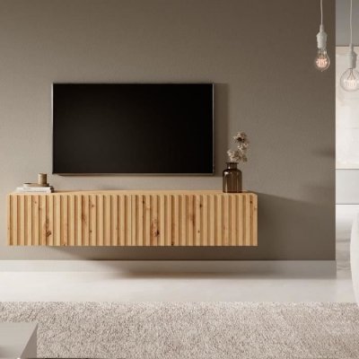 SELSEY Meuble TV - TELIRE - Meuble TV 140 cm en ch&ecirc;ne artisan avec fa&ccedil;ade frais&eacute;e
