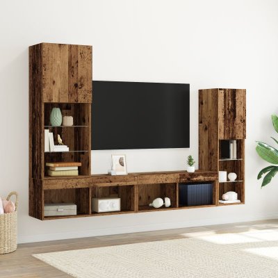 VIDAXL Meuble TV -  - Bois vieilli - Lumi&egrave;res LED - 40.5x30x102 cm