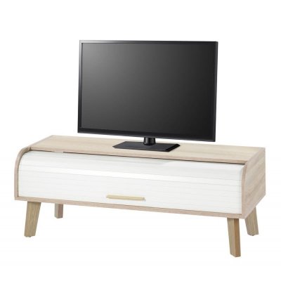 BEAUX MEUBLES PAS CHERS Meuble TV Vintage Ch&ecirc;ne 1 Rideau - Coloris Rideau: Rideau Blanc 