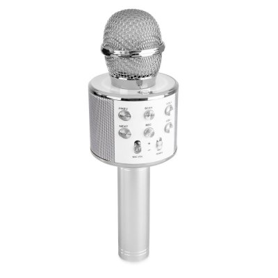 GENERIQUE Micro de karaok&eacute; Max KM01 2-en-1 : enceinte Bluetooth & lecteur multim&eacute;dia - Argent 