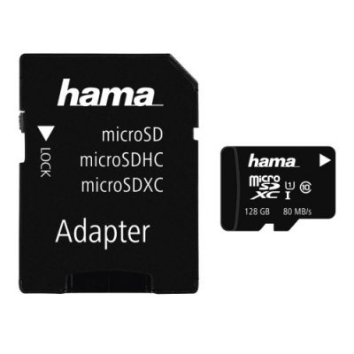 HAMA MicroSDXC 128 Go classe 10 UHS-I 80 Mo/s + adaptateur/photo - Neuf