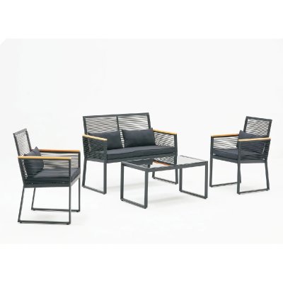 CONCEPT USINE MIHATA - Salon de jardin bas noir et bois - 4 personnes
