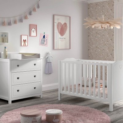ALTOBUY MILADY - Ensemble Lit b&eacute;b&eacute; 60x120cm avec Commode et Plan &agrave; langer laqu&eacute; Blanc -