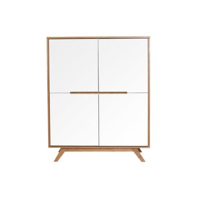 Miliboo - Buffet scandinave haut 4 portes bois et blanc HELIA