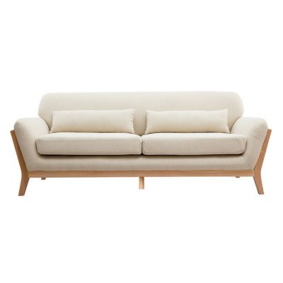MILIBOO  Canap&eacute; scandinave 3 places en tissu beige et bois clair YOKO
