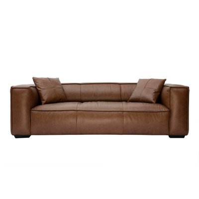 MILIBOO  Canap&eacute; Vintage 3 Places Cuir Marron et Bois Noir Cobain