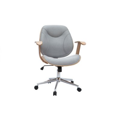 Miliboo Chaise de Bureau Tissu Gris Clair et Bois Clair Yorke