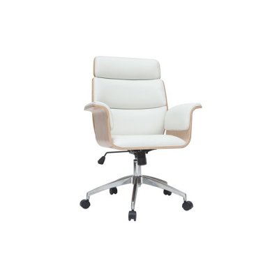 Miliboo - Fauteuil de bureau design blanc et bois clair ELON