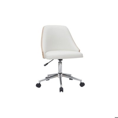 Miliboo - Fauteuil de bureau design blanc et bois clair QUINO