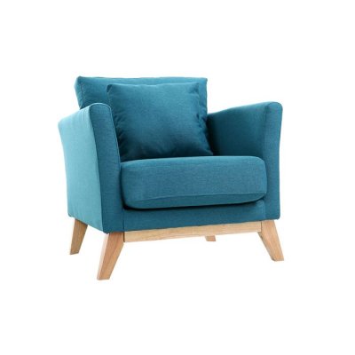 MILIBOO  Fauteuil scandinave d&eacute;houssable bleu canard et bois clair OSLO 