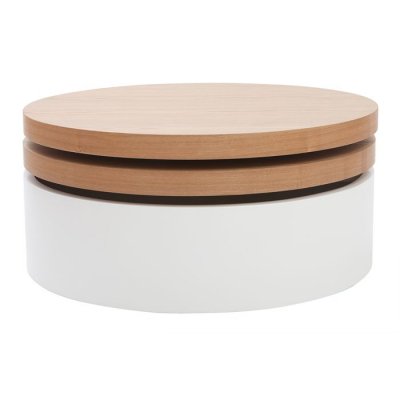 Miliboo - Table basse ronde avec plateaux pivotants et rangement blanc et bois ICON