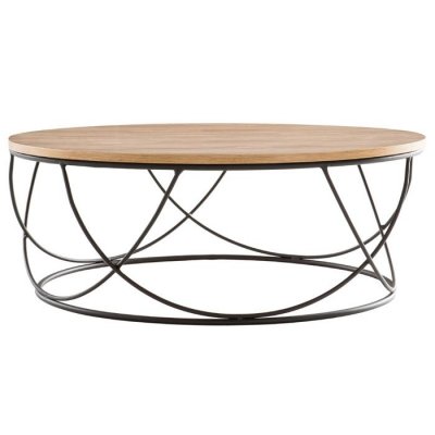 Miliboo Table basse ronde bois clair ch&ecirc;ne et m&eacute;tal noir D80 cm LACE