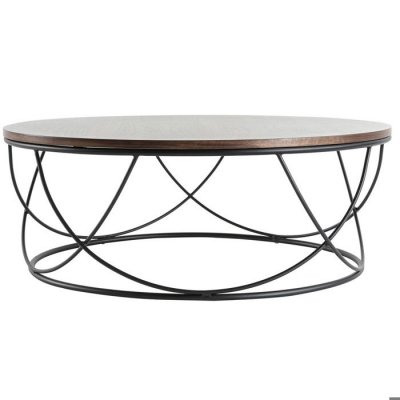 Miliboo Table basse ronde bois fonc&eacute; et m&eacute;tal noir D80 x H30 cm LACE 