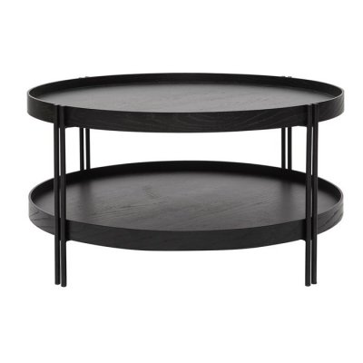 Miliboo - Table basse ronde finition ch&ecirc;ne noir et m&eacute;tal D80 cm TWICE