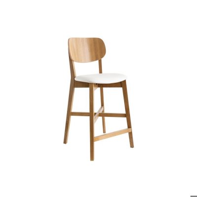 Miliboo - Tabouret de bar ch&ecirc;ne et assise blanche H65 cm LUCIA