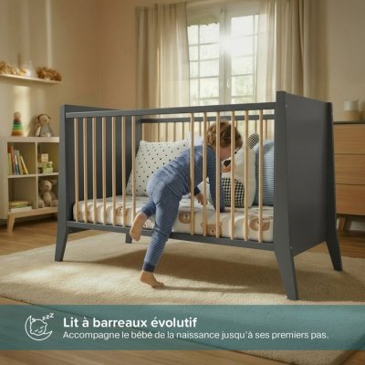 MINEA  - Lit b&eacute;b&eacute; &eacute;volutif TIMEO 60x120 cm (matelas non inclus)