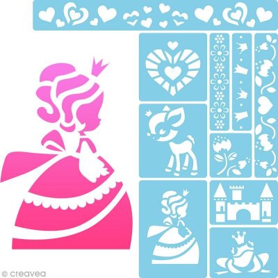 AVENUE MANDARINE Mini pochoir - Princesse - Assortiment de 10 pochoirs