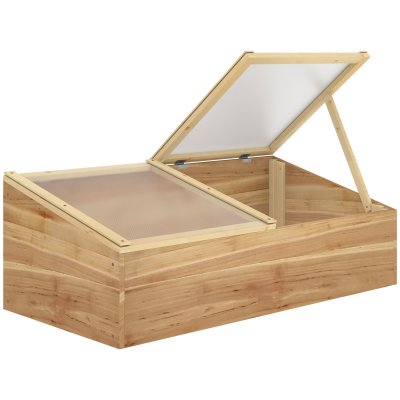 OUTSUNNY Mini serre de jardin double toit ouvrable polycarbonate sapin pr&eacute;-huil&eacute;