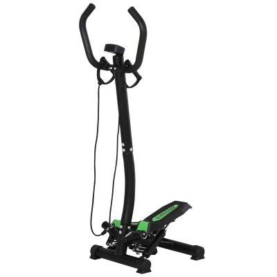 HOMCOM Mini stepper avec guidon, extenseurs, &eacute;cran LCD multifonction et tapis antid&eacute;rapant noir et vert