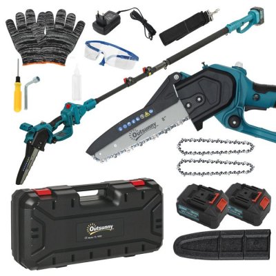 OUTSUNNY Mini tron&ccedil;onneuse sans fil 580w - scie d'&eacute;lagage &eacute;lectrique portable 18v 8 pouces - kit complet bleu 