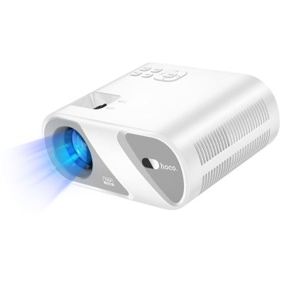 HOCO Mini Vid&eacute;oprojecteur HD 720p Wi-Fi 5GHz Bluetooth HDMI Projection 200 pouces Blanc