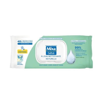 MIXA  Lingettes B&eacute;b&eacute; Nettoyantes &agrave; L'eau Naturelle x48 