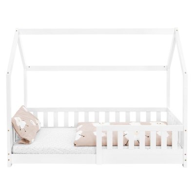 ML-Design Lit d'Enfant en Bois de Pin Massif Blanc 160x80 cm, Protection Contre les
